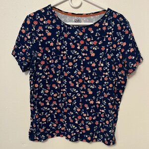 Croft & Barrow Classic Tee Blue with Red & Orange Flowers Size XXL